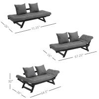 HOMCOM Single Person 3 Position Convertible Chaise Lounger Sofa Bed with 2 Large Pillows and Oak Frame, Dark Gray(m-3)