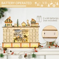 HOMCOM Christmas Advent Calendar, Light Up Table Xmas Wooden Store Holiday Decoration with Countdown Drawer, Village, for Kids and Adults, Natural(m-7)