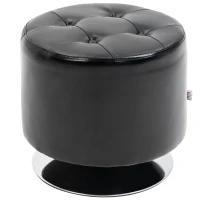 HOMCOM 360° Swivel Foot Stool Round PU Ottoman with Thick Sponge Padding and Solid Steel Base, Black(m-1)