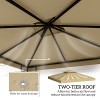 Outsunny 10' x 10' 2-Tier Canopy Replacement Cover Outdoor Garden Gazebo Top Cover, Beige(m-4)