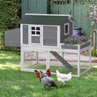 PawHut 63" Chicken Coop Wooden Hen House Rabbit Hutch Poultry Cage Pen Outdoor Backyard With Garden Box, Run Area, Nesting Box Grey(m-1)