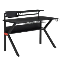 HOMCOM 47 inch Gaming Desk, Computer Table Workstation with Cup Holder, Headphone Hook and Surge Protector Basket for Home Office, Black & Red(m-11)