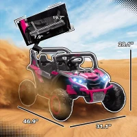 Qaba 24V 7AH Ride on Car, 2 Seater 4 MPH Ride on UTV with 4 Shock Absorbers, Music Horn LED Lights, for 3-8 Years, Pink(m-3)