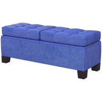 HOMCOM 46" Storage Ottoman Bench, Upholstered End of Bed Bench with Steel Frame, Button Tufted Storage Bench with Safety Hinges for Living Room, Entryway, Bedroom, Blue(m-11)