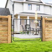 Outsunny Garden Gate Chain Link Fence Gate, Galvanized Steel Garden Door for Yard Entrance Way, 47.2 x 70.9 in., Black(m-10)