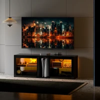 HOMCOM TV Stand Center for 55" with LED Lights and Power Outlets TV Television Cabinet with Adjustable Shelves High Gloss Black(m-10)