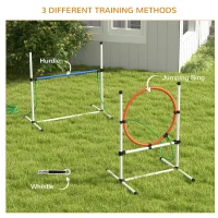PawHut 3pc Dog Agility Training Equipment Set with Spray Water Tube, White(m-5)