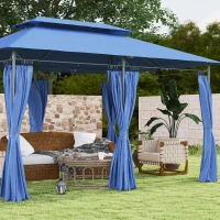Outsunny 10' x 13' Double Roof Patio Gazebo, Outdoor Gazebo with Curtains, for Garden, Lawn, Backyard and Deck, Dark Blue(m-8)