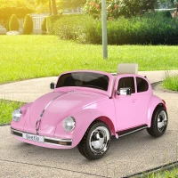 Aosom 6V Licensed Volkswagen Beetle Kids Electric Ride-On Car Battery Powered Motorized Vehicles W/ Remote Control,Horn Lights, MP3,Suspension,for 3-6 Years Old,Pink(m-8)