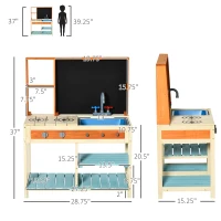 Qaba Kids Kitchen Playset, Wooden Pretend Play Kitchen Toy Set for Toddlers with Chalkboard, Removable Sink, Faucet, Storage Shelves, for 3-8 Years(m-3)