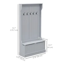 HOMCOM Modern 3-In-1 Entryway Hall Tree with Coat Rack, Bench and Shoe Storage, 5 Hooks for Hallway, Living Room, Grey(m-3)