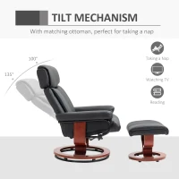 HOMCOM Recliner Chair with Ottoman, 360° Swivel Reclining Chair with Wood Base and Matching Footrest, Black(m-4)