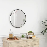 HOMCOM 24" Decorative Wall Mirror for Bedroom Living Room, Modern Round Bathroom Mirror for Home Decor, Black(m-8)