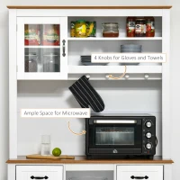 HOMCOM Farmhouse 71" Kitchen Buffet with Hutch, Storage Cabinet with Drawers and Shelves, White(m-5)