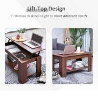 HOMCOM Modern Lift Top Coffee Table, Convertible Center Table with Hidden Storage Compartment and Storage Shelf for Living Room(m-4)