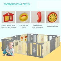Qaba 12 Panel Baby Enclosure, Baby Playpen, Kids Play Pen Safety Gate Kids Activity Center Fence for Home Indoor w/ Toy(m-5)