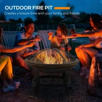 Outsunny Outdoor Fire Pit, Firepit with Mesh Lid, Poker, for Camping, Bonfire, Picnic, Black(m-4)