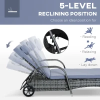 Outsunny Wicker Outdoor Chaise Lounge Chair Set of 3 with Side Table, 5-Level Adjustable Backrest PE Rattan Pool Lounge Chair with Wheels, Cushion & Headrest, Mixed Gray and Gray(m-5)