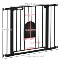 PawHut 30"-41" Extra Wide Pet Gate Barrier with Small Door, 30"H Dog Gate with Safety Gate Barrier, Stair Pressure Fit, Black(m-3)
