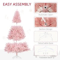 HOMCOM 6 FT Tall PreLit Artificial Christmas Tree with Realistic Branches, 250 Warm White LED Lights and 1000 Tips, Pink(m-8)