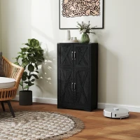 HOMCOM Farmhouse Kitchen Pantry, Freestanding Kitchen Pantry Storage Cabinet with Barn Doors and Adjustable Shelves, Black(m-9)