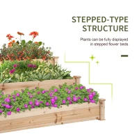 Outsunny 49"x49"x22" 3-Tier Raised Garden Bed Wooden Planter Kit Elevated Plant Box Stand for Yard & Patio, Natural(m-6)