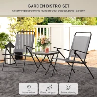 Outsunny Folding Bistro Set, Small Patio Set with Back Adjustable Chairs and Glass Top Table for Garden, Balcony, Porch, Grey(m-4)