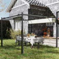 Outsunny 10' x 10' Retractable Pergola Canopy with Magnetic Fixture, UPF30+ Outdoor Pergola, Cream White(m-10)