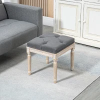 HOMCOM 16" Vintage Ottoman, Tufted Foot Stool with Upholstered Seat, Rustic Wood Legs for Bedroom, Living Room, Gray(m-2)