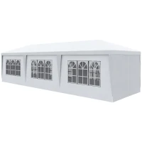 Outsunny 10' x 28' Party Gazebo Tent, Portable Folding Wedding Tent, Garden Canopy Event Shelter, Outdoor Sunshade with 8 Removable Sidewalls, White(m-11)