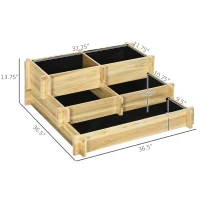 Outsunny 3 Tier Raised Garden Bed, Water Draining Fabric for Soil, Elevated Wood Flower Box for Vegetables, Herbs, Natural(m-3)
