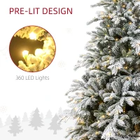HOMCOM 7ft Artificial Prelit Christmas Tree with Warm White LED Light and Snow Flocked Branches, Metal Base(m-5)