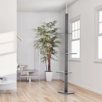 PawHut Floor-to-Ceiling Cat Tree Cat Climbing Tower with Sisal-Covered Scratching Posts Natural Cat Tree Activity Center for kittens Cat tower furniture, Grey(m-10)