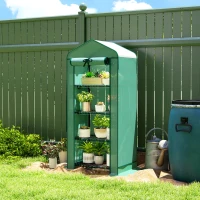 Outsunny Mini Greenhouse with Screen Roof, 4 Tier Portable Small Greenhouse with High Strength PE Cover, Green(m-10)