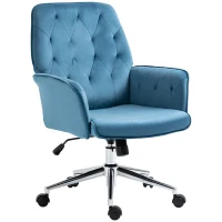 Vinsetto Velvet Home Office Chair, Tufted Height Adjustable Computer Desk Chair with Swivel Wheels and Padded Armrests, Blue(m-11)