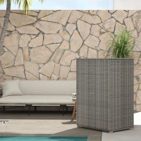 Outsunny Wicker Outdoor Storage Cabinet, 2-Door Rattan Pool Towel Storage Cabinet with Drawer & Removable Shelf, Dark Grey(m-8)