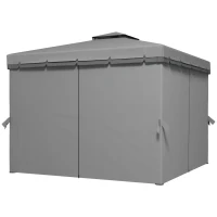 Outsunny 10' x 10' 2-Tier Outdoor Gazebo Canopy Tent with Zippered Mesh Sidewalls, Aluminum Frame for Patio, Backyard Light Grey(m-2)