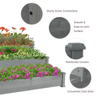 Outsunny 3-Tier Garden Bed Planter Box for Backyard, Patio, 49"x49"x22", Grey(m-7)