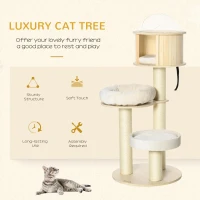 PawHut 55" Cat Tree, Wood Cat Tower for Indoor Cats with Scratching Post, Condo Bed, Natural(m-4)