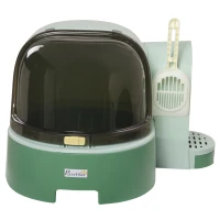 PawHut Cat Litter Box Easy to Clean Open with Scoop, Green(m-1)