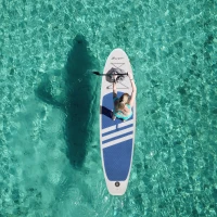 Soozier 10' x 32" x 6" Inflatable Stand Up Paddle Board with ISUP Accessories, Carry Bag, Non-Slip Deck, Adj Paddle, Pump, Leash for Adults Kids, Blue and White(m-8)