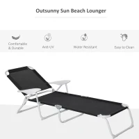 Outsunny Folding Lounge Chair, Portable Outdoor Chaise Lounge, Sun Tanning Chair with 4-Position Reclining Back, Armrests, Metal Frame and Mesh Fabric for Beach, Yard, Patio, Black(m-4)