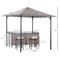Outsunny 8' x 8' 3-Piece Patio Bar Set with Gazebo Canopy 2 Bar Stools and Bar Table with Storage Shelf for Poolside, Backyard, Garden(m-3)