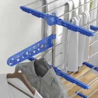 HOMCOM Garment Drying Rack Stainless Steel Folding Clothes Hanging Rack with Side Wings Castors for Indoor Outdoor Blue(m-9)