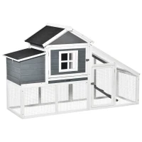 PawHut 69" Wooden Chicken Coop, Poultry Cage Hen House with Connecting Ramp, Removable Tray, Ventilated Window and Nesting Box, White(m-11)