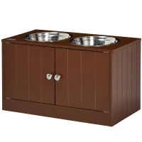 PawHut Elevated Dog Bowls with Storage Cabinet, Raised Dog Bowl Stand Pet Food Bowl Dog Feeding Station, Brown(m-1)