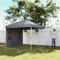 Outsunny 10' x 10' Pop Up Canopy Tent w/ Sidewall, UPF50+ Height Adjustable Instant Sun Shelter w/ Storage Pockets, Dark Gray(m-3)