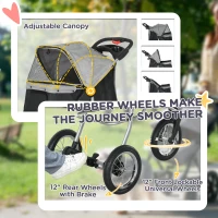 PawHut Luxury One-click Folding Pet Stroller Dog/Cat Travel Carriage with Wheels Adjustable Canopy Zippered Mesh Window Door Grey and Black(m-7)