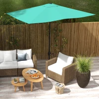 Outsunny 6.5' x 10' Rectangular Market Umbrella, Patio Outdoor Table Umbrella with Crank and Push Button Tilt, Teal(m-8)
