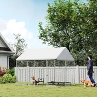 PawHut Heavy Duty Galvanized Steel Outdoor Dog Kennel with Waterproof Roof, Safety Lockable Latch System, 9.2' x 7.5' x 7.2'(m-8)